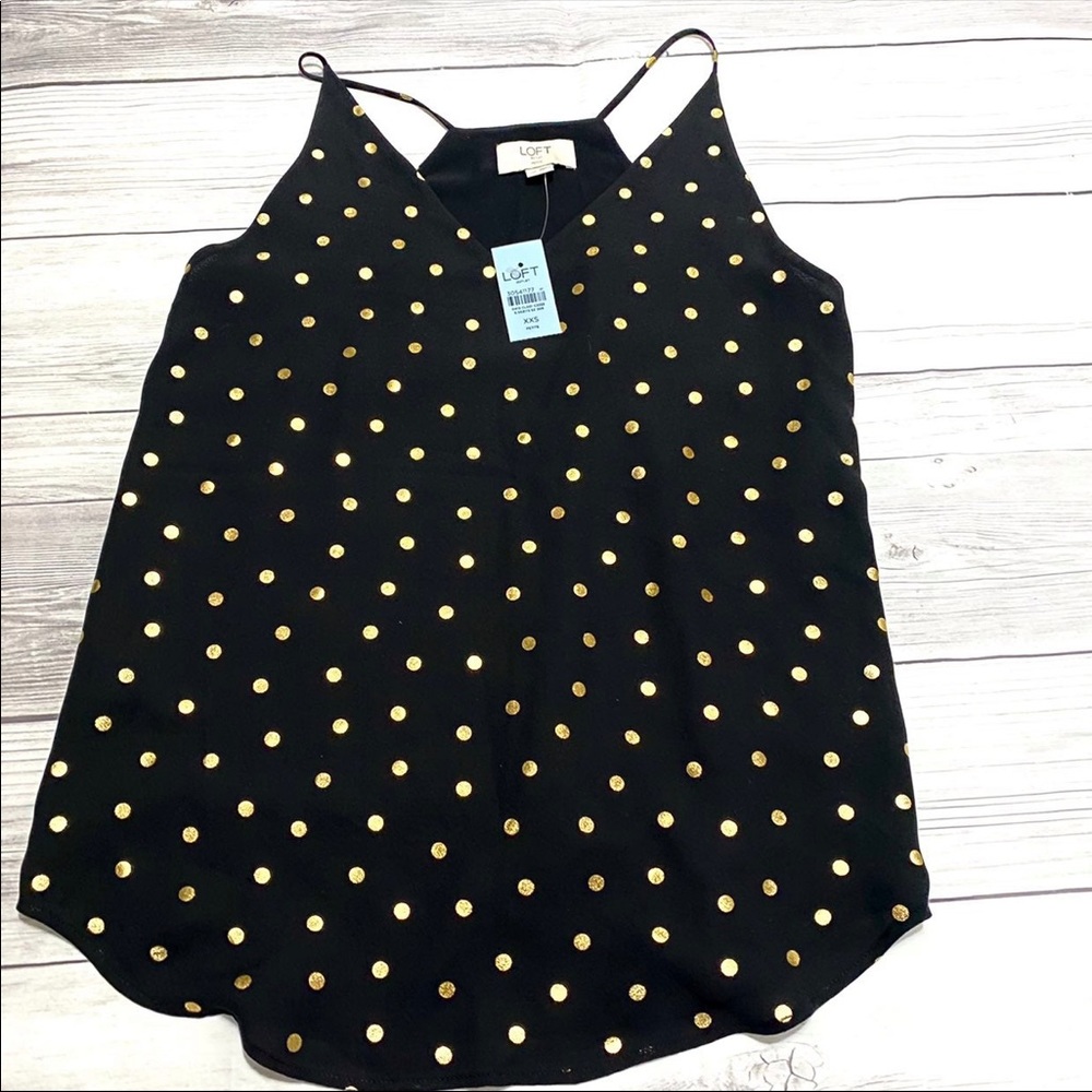 Loft Black and Gold Polkadot Women’s Top Size XXS